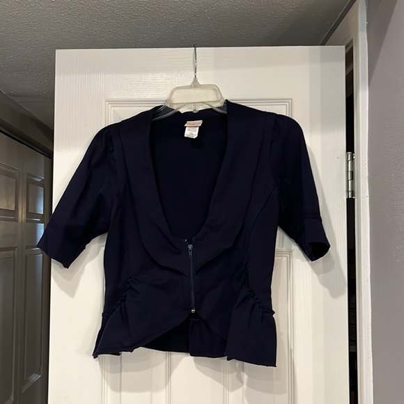Navy Blue short sleeve top/shrug by Curious Gypsy. Large. Front zipper - Picture 3 of 14